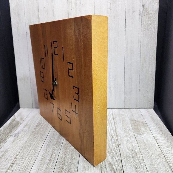 Vtg Kienzle Wooden Wall Clock Square Butcher Block MCM Design Tested Working! - Picture 3 of 7